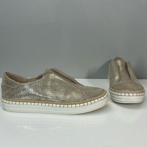 J Slides Karla Gold Brushed Leather Casual Slip On Sneakers Size 7.5
